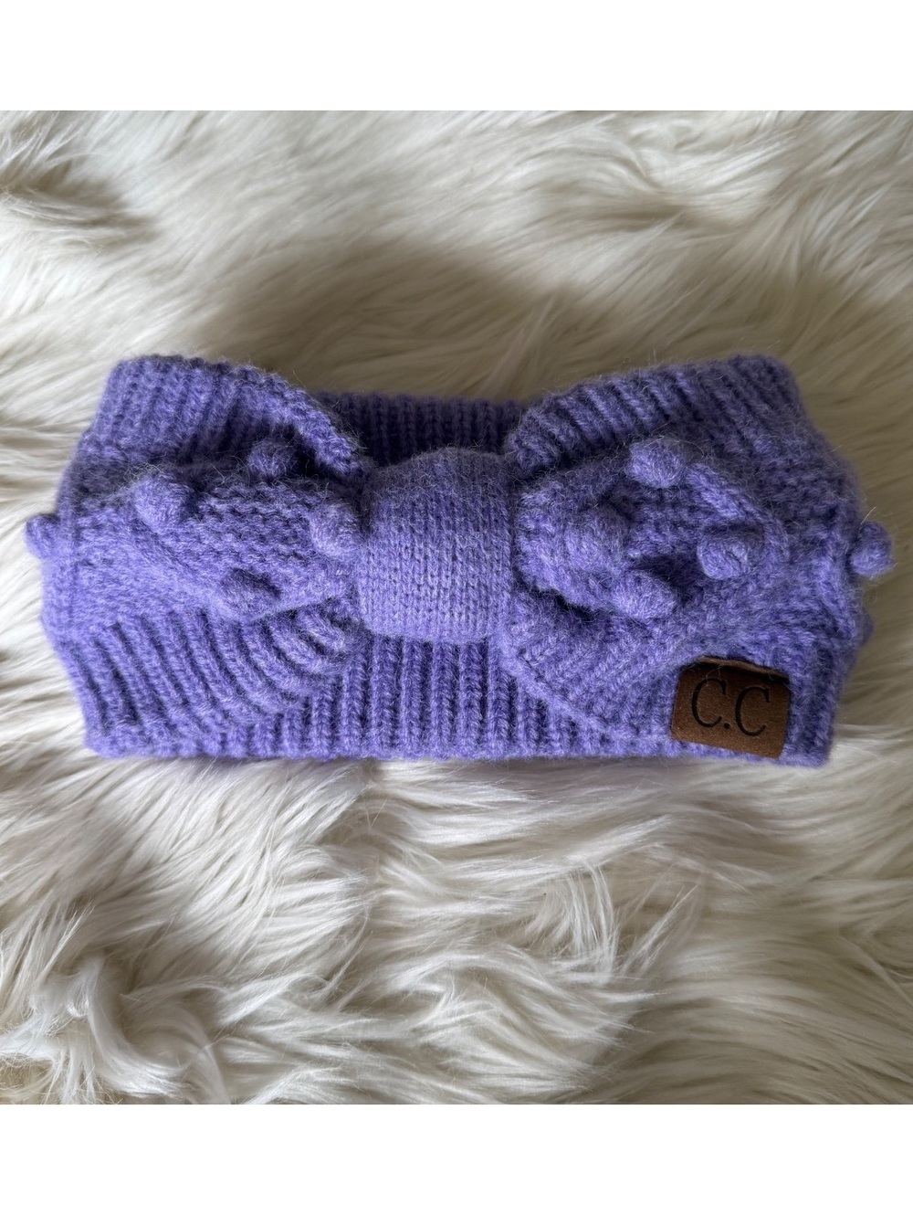 C.C Lavender Purple Knit Headband with Bow and Bobble Details